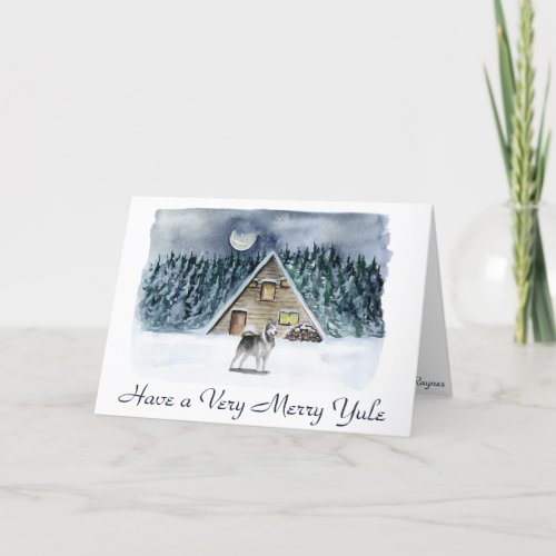 Very Merry Yule Winter Solstice Farm Wolf Holiday Card