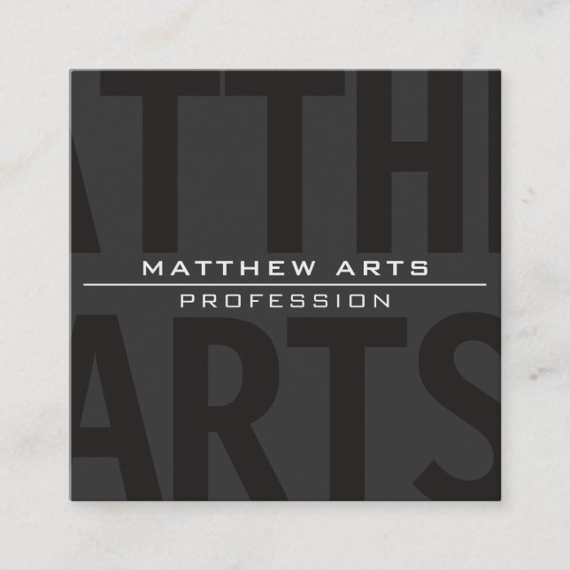 Very Modern Bold Dark Grey White Text Square Business Card (Front)