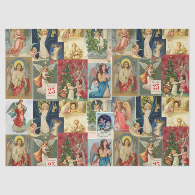 Very Old Christmas Cards Featuring Angels Collage Tissue Paper (Front)