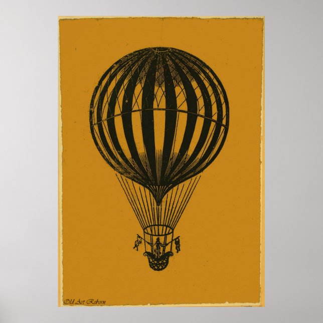 Very Old Hot Air Balloon Pencil Drawing Poster (Front)
