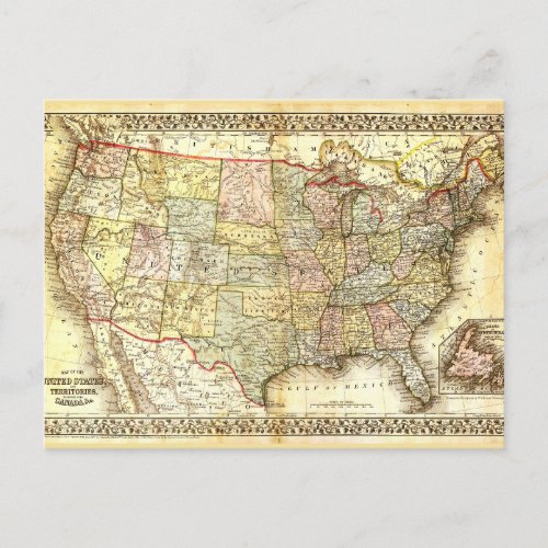 Very Old Map of the United States of America Postcard