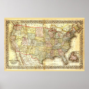 Very Old Map of the United States of America Poster