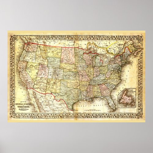 Very Old Map of the United States of America  Poster