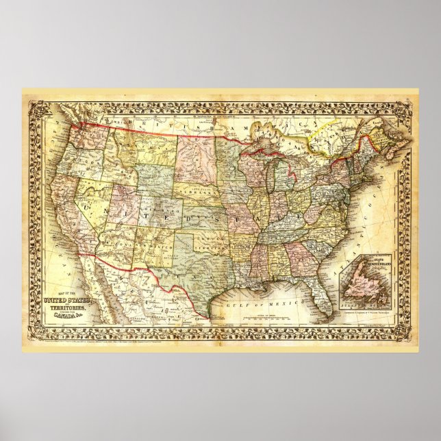 Very Old Map of the United States of America  Poster (Front)