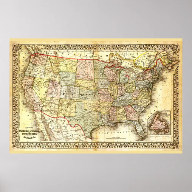 Very Old Map of the United States of America Poster | Zazzle