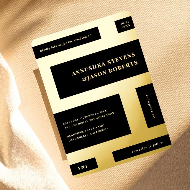 Very Organized Geometric Blocks Photo Wedding Real Foil Invitation (Creator Uploaded)