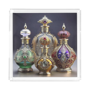 Very Ornate Baroque Style Perfume Bottles Acrylic Tray