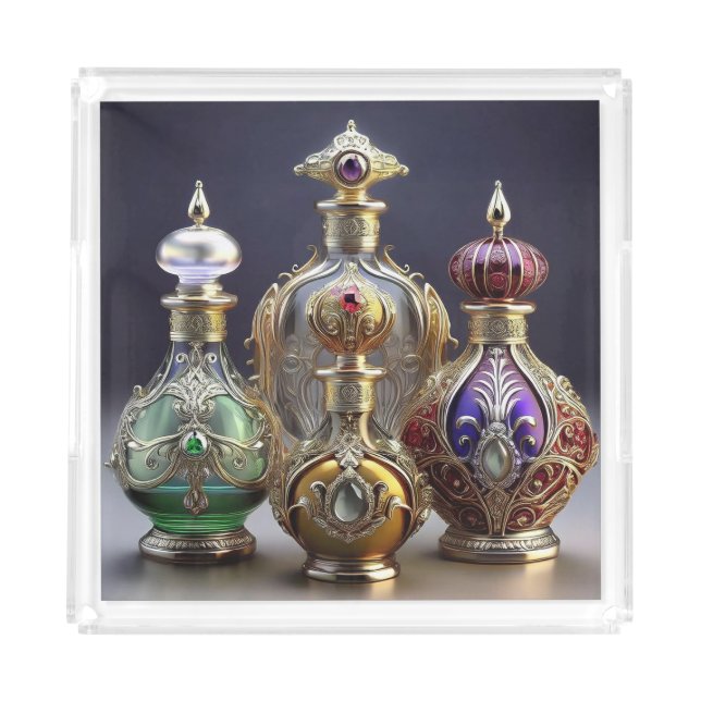 Very Ornate Baroque Style Perfume Bottles Acrylic Tray (Front)