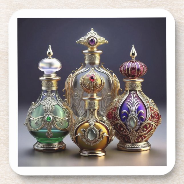Very Ornate Baroque Style Perfume Bottles Beverage Coaster (Front)