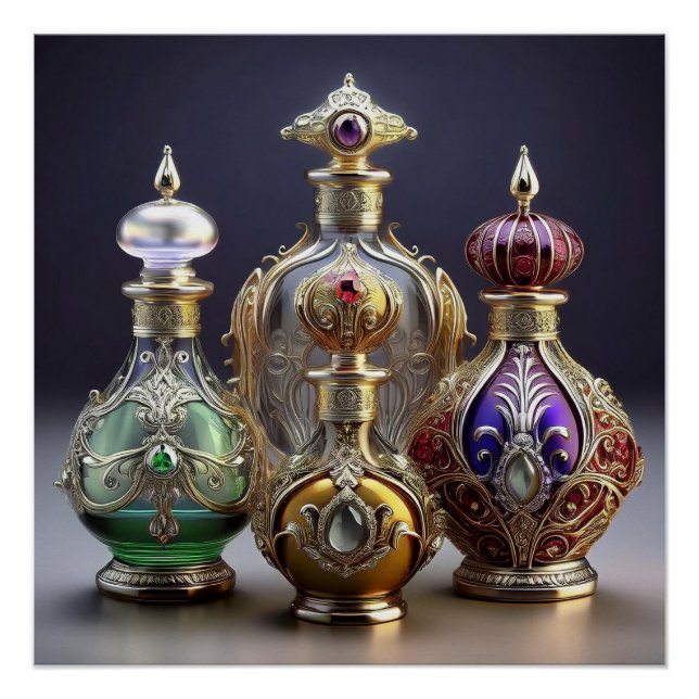 Very Ornate Baroque Style Perfume Bottles Poster (Front)