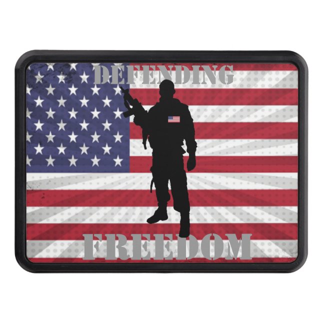 Very Patriotic Defending Freedom American Flag Trailer Hitch Cover (Front)