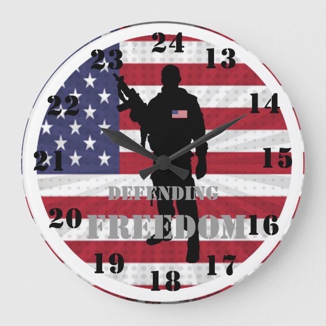 Very Patriotic Defending Freedom Military Time Large Clock (Front)