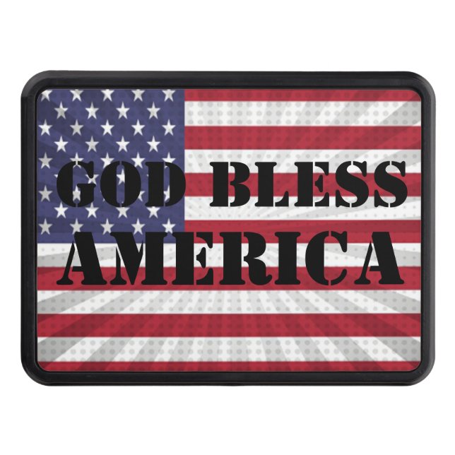 Very Patriotic God Bless America Sunburst Flag Hitch Cover (Front)
