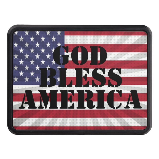 Very Patriotic God Bless America Sunburst Flag Tow Hitch Cover (Front)
