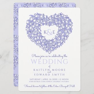 Very peri blue white tulips drawing heart wedding invitation