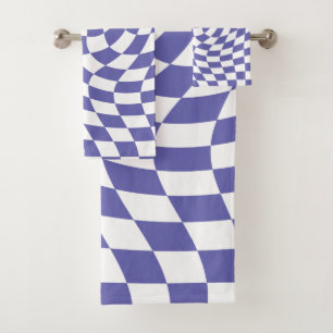 Very Peri Warped Checks Retro Psychedelic    Bath Towel Set