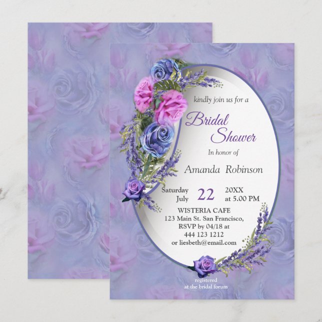 Very-peri Watercolor,Roses,Tulips Invitation (Front/Back)