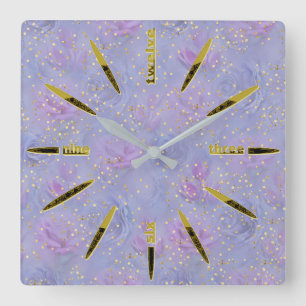 Very-peri Watercolor,Roses,Tulips Square Wall Clock