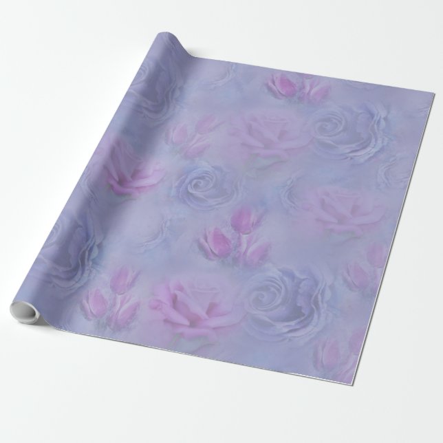 Very-peri Watercolor,Roses,Tulips Wrapping Paper (Unrolled)