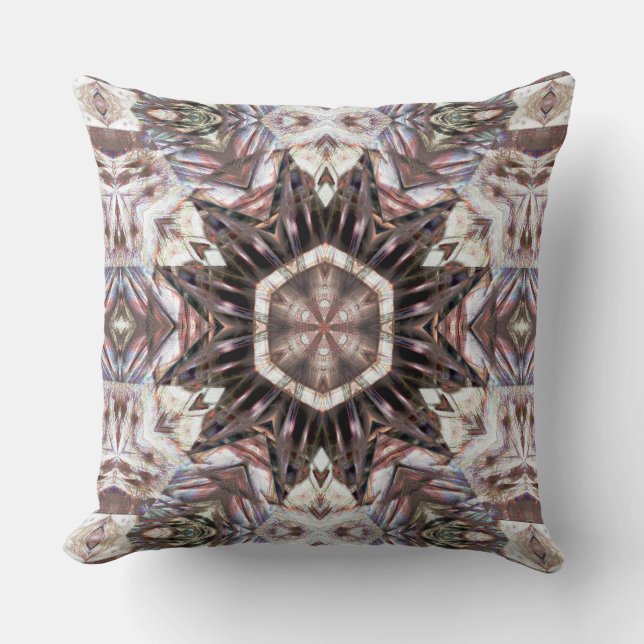 Very-pointed star, wooded hexagonal kaleidoscope   throw pillow (Front)
