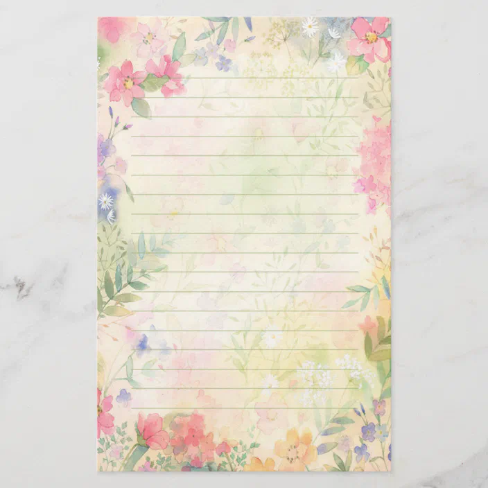 Lovely Flower Pattern 4 Writing Papers & 2 Envelopes Letter Set Green 