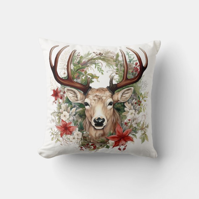 🦌🎄 Very Pretty Merry Christmas Reindeer Pillow  (Front)