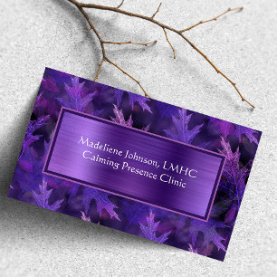 Very Purple Leaf Shimmer Psychotherapy Counselor Business Card