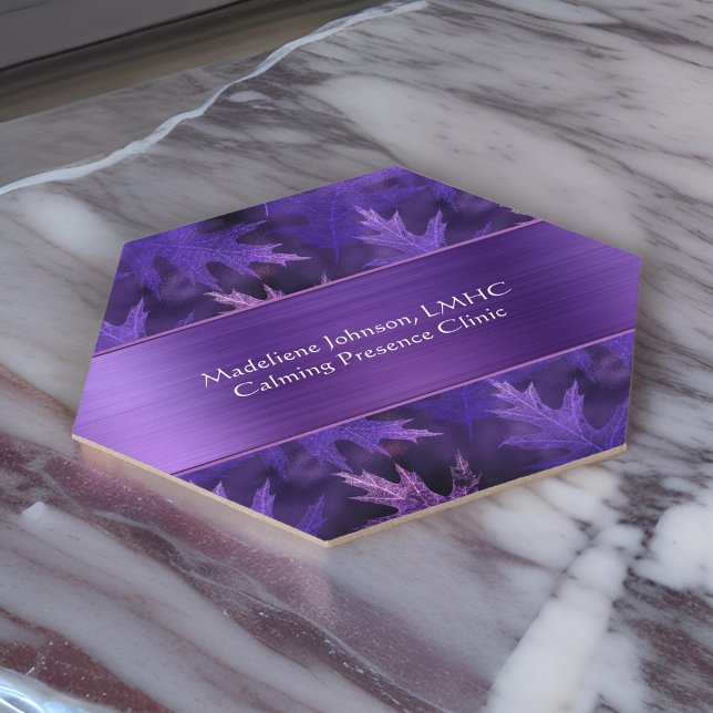 Very Purple Leaf Shimmer Psychotherapy | Counselor Paper Coaster (Creator Uploaded)