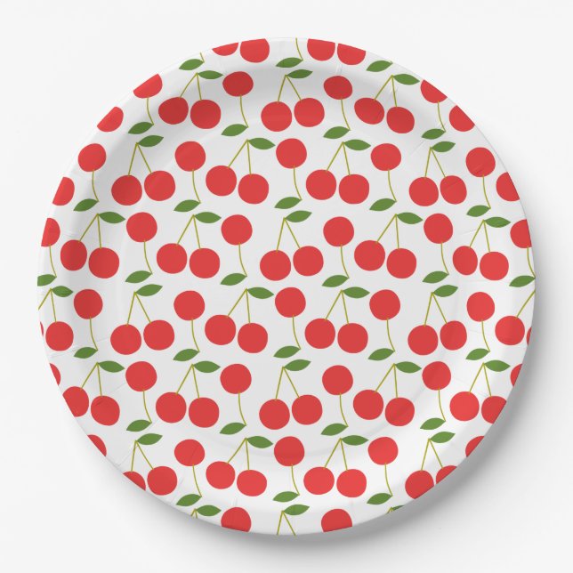 Very Red Cherry Pattern Paper Plates (Front)