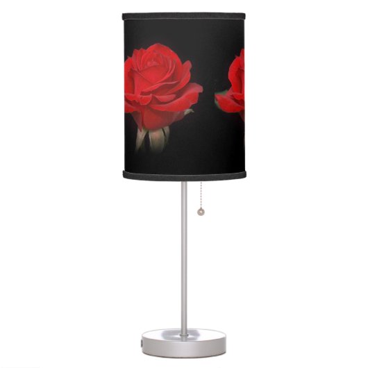 Very Red Rose on Black Table Lamp (Left)