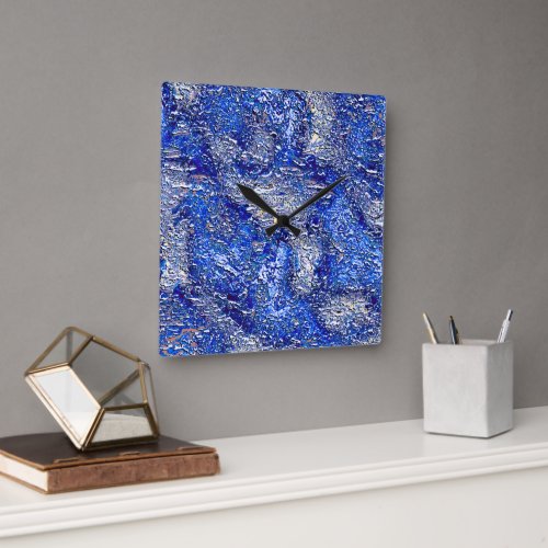 Very rough silvery stains on skeened blue texture square wall clock