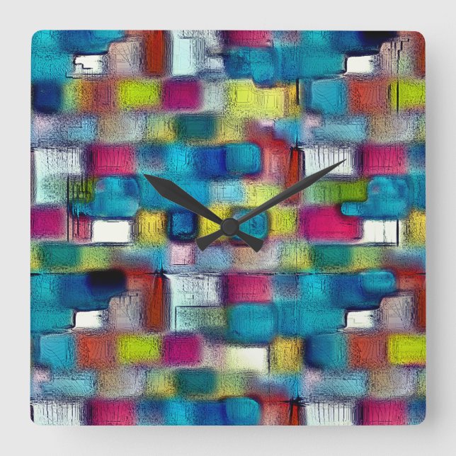Very rough texture of colorful square shapes       wall clock (Front)