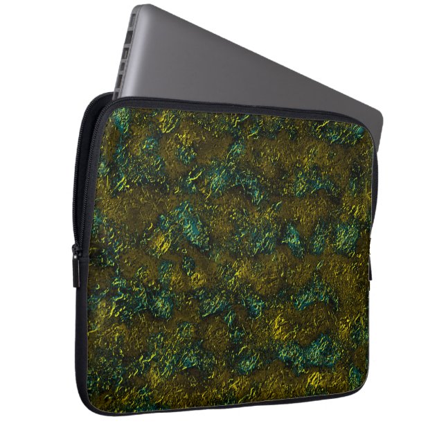 Very rustic  aged texture in dark ocher and green  laptop sleeve (Front Right)
