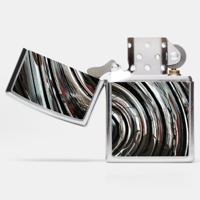 Very rustic silvery stripes or circular cutouts    zippo lighter (Opened)