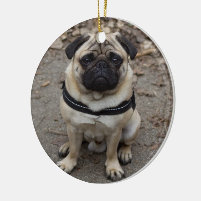 Very Serious Pug Ceramic Ornament (Left)
