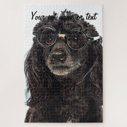 Very Smart Poodle with black rimmed glasses Jigsaw Puzzle