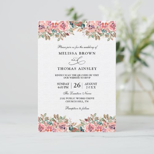 Very Soft Red Flower Budget Qr Code Wedding Invitation