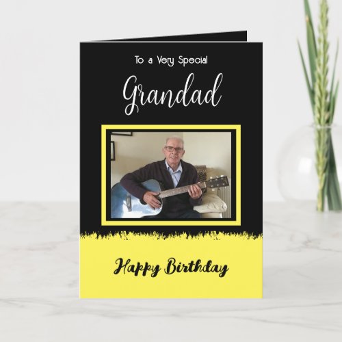 Very special Grandad happy birthday black yellow Card