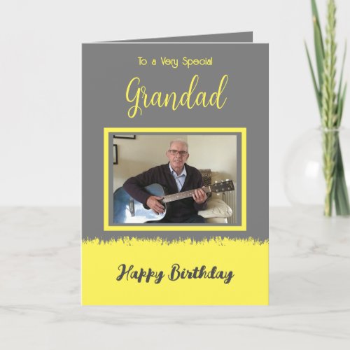 Very special Grandad happy birthday grey yellow Card