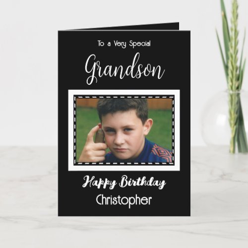 Very special Grandson photo black birthday Card