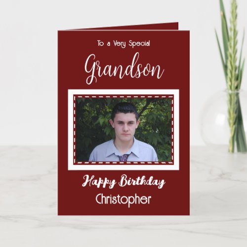 Very special Grandson photo burgundy birthday