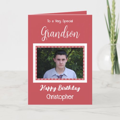 Very special Grandson photo red birthday Card