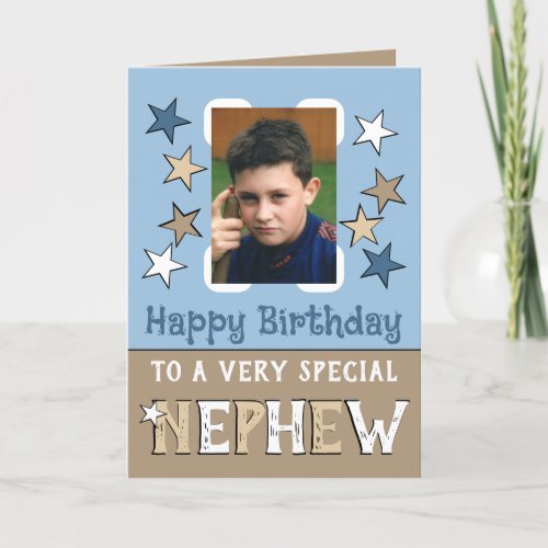 Very special nephew brown blue photo birthday card