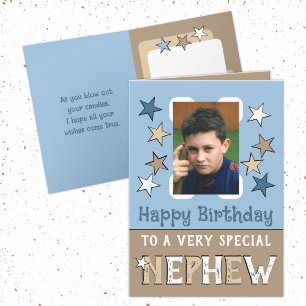 Very special nephew brown blue photo birthday card