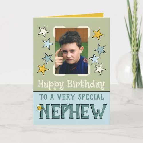Very special nephew green blue photo birthday card