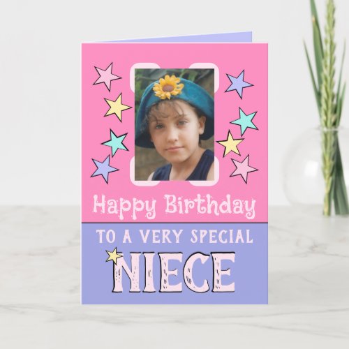 Very special niece pink purple photo birthday card