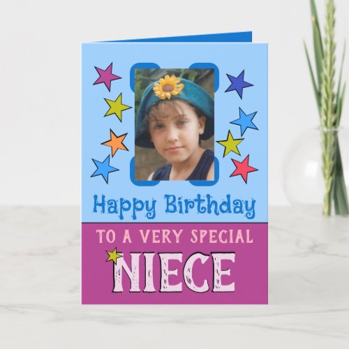 Very special niece purple blue photo birthday card