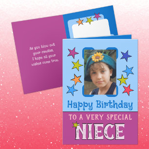 Very special niece purple blue photo birthday card