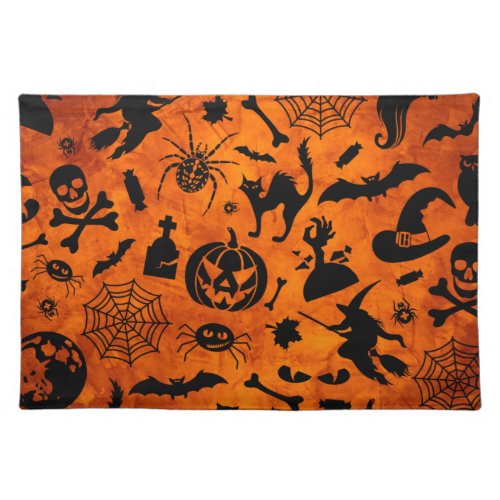 Very Spooky Halloween Witch Black Cat Pumpkin   Cloth Placemat