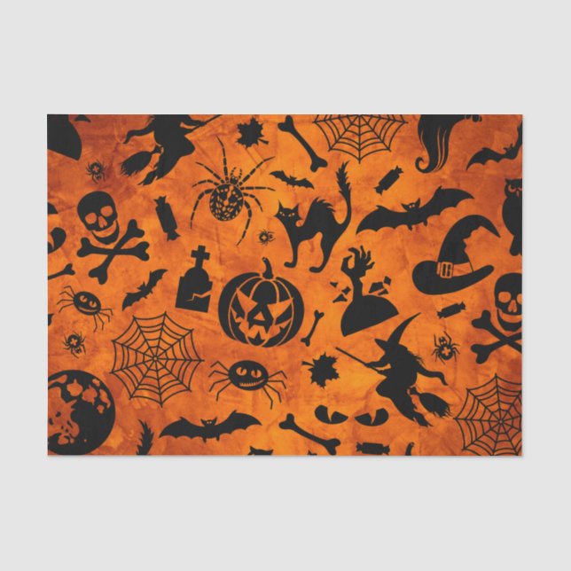 Very Spooky Halloween Witch, Black Cat, Pumpkin  Tissue Paper (Front)